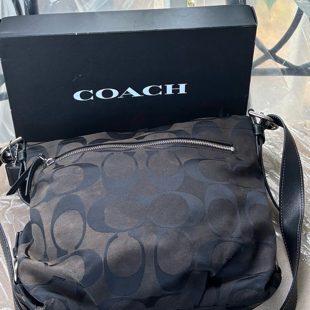 Coach Signature C Monogram Jacquard Black Hobo Bag - Picture 9 of 11